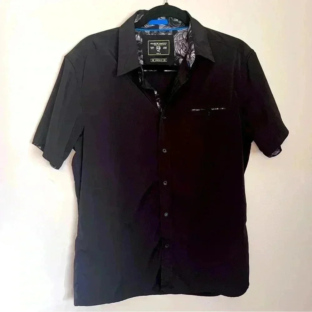 House of Anarchy Stretch Fit Button Up Shirt Black Size M